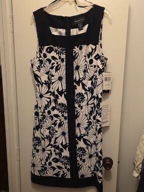 Connected Apparel  Black and White Floral Midi Dress